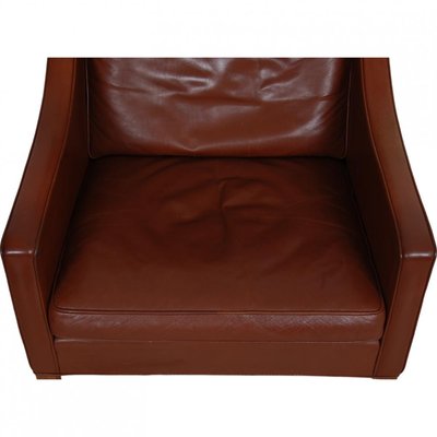 Wing Chair with Ottoman in Brown Leather by Børge Mogensen, 1990s, Set of 2-MTD-2017033