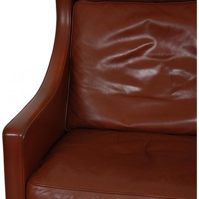 Wing Chair with Ottoman in Brown Leather by Børge Mogensen, 1990s, Set of 2-MTD-2017033