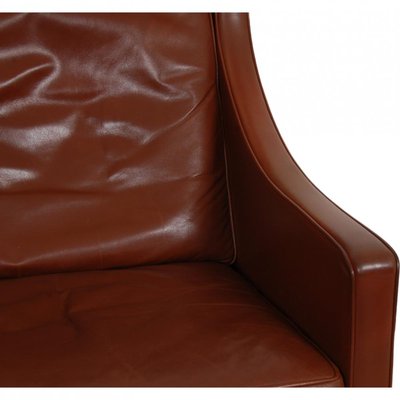 Wing Chair with Ottoman in Brown Leather by Børge Mogensen, 1990s, Set of 2-MTD-2017033