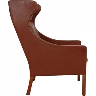 Wing Chair with Ottoman in Brown Leather by Børge Mogensen, 1990s, Set of 2-MTD-2017033