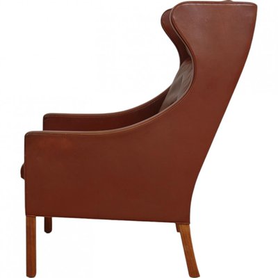 Wing Chair with Ottoman in Brown Leather by Børge Mogensen, 1990s, Set of 2-MTD-2017033