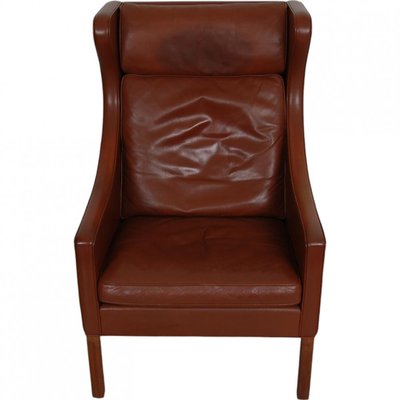 Wing Chair with Ottoman in Brown Leather by Børge Mogensen, 1990s, Set of 2-MTD-2017033