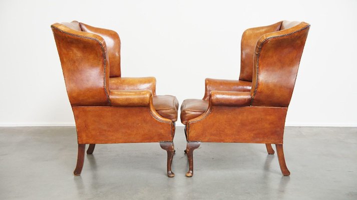 Wing Chairs in Sheepskin Leather, Set of 2-HPP-2033005