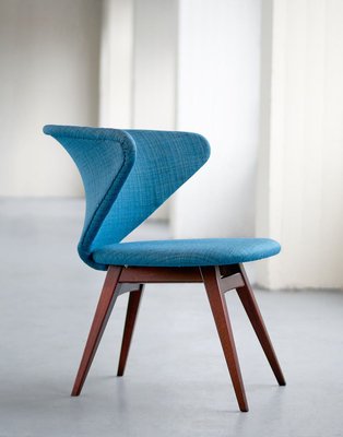 Wing-Shaped Side Chair in Petrol Blue Fabric and Beech by Sigfrid Ljungqvist, 1958-FMT-772729