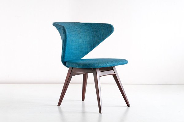 Wing-Shaped Side Chair in Petrol Blue Fabric and Beech by Sigfrid Ljungqvist, 1958-FMT-772729