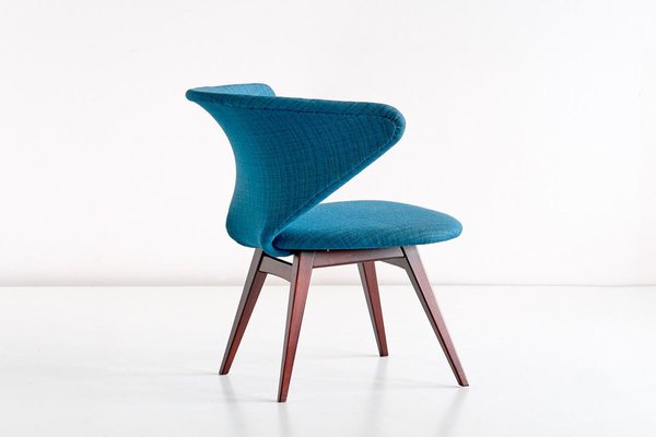 Wing-Shaped Side Chair in Petrol Blue Fabric and Beech by Sigfrid Ljungqvist, 1958-FMT-772729