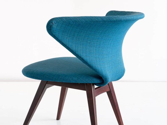 Wing-Shaped Side Chair in Petrol Blue Fabric and Beech by Sigfrid Ljungqvist, 1958-FMT-772729