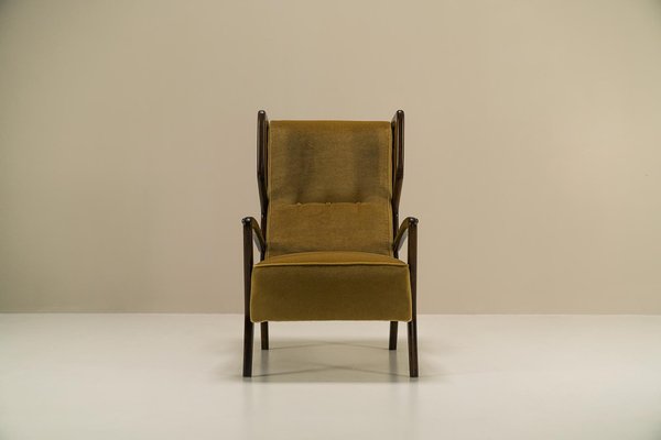 Wingback Armchairs in Poplar and Mohair by Orlando Orlandi, Italy, 1950s, Set of 2-UQV-1767026