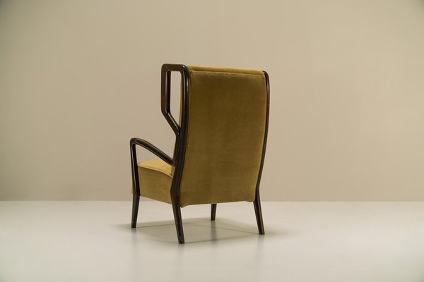 Wingback Armchairs in Poplar and Mohair by Orlando Orlandi, Italy, 1950s, Set of 2-UQV-1767026