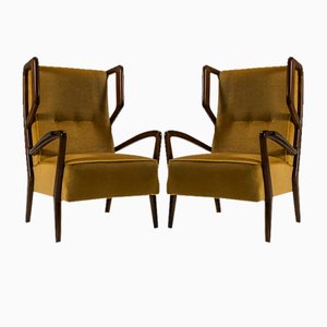 Wingback Armchairs in Poplar and Mohair by Orlando Orlandi, Italy, 1950s, Set of 2-UQV-1767026