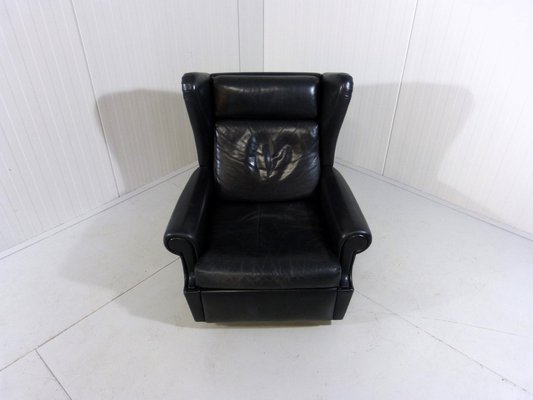 Wingback Chair in Black Leather on Wheels, 1960s-TU-1808068