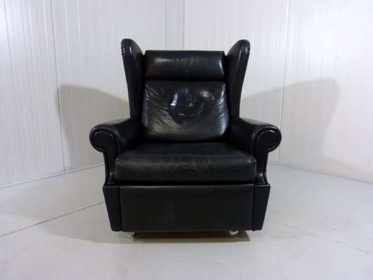 Wingback Chair in Black Leather on Wheels, 1960s-TU-1808068