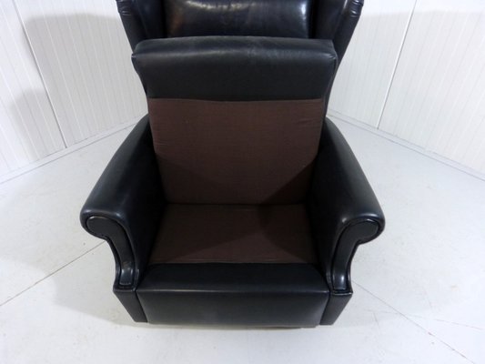 Wingback Chair in Black Leather on Wheels, 1960s-TU-1808068