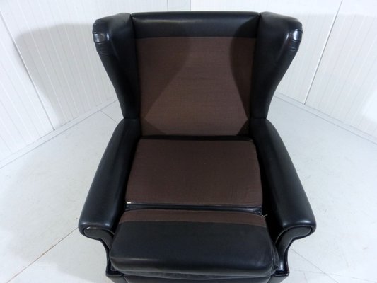 Wingback Chair in Black Leather on Wheels, 1960s-TU-1808068