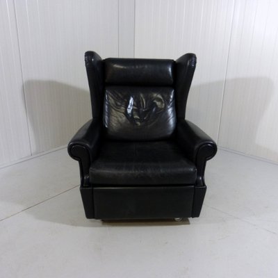 Wingback Chair in Black Leather on Wheels, 1960s-TU-1808068