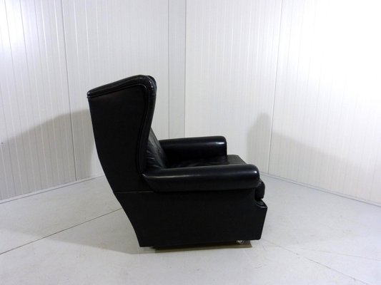 Wingback Chair in Black Leather on Wheels, 1960s-TU-1808068