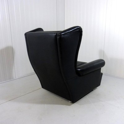 Wingback Chair in Black Leather on Wheels, 1960s-TU-1808068