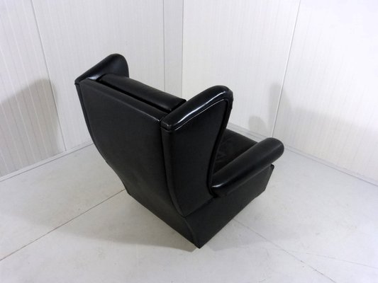 Wingback Chair in Black Leather on Wheels, 1960s-TU-1808068