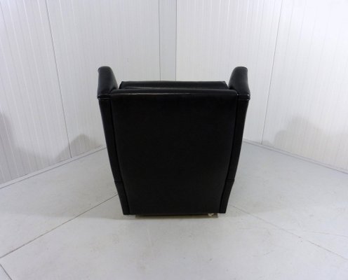 Wingback Chair in Black Leather on Wheels, 1960s-TU-1808068