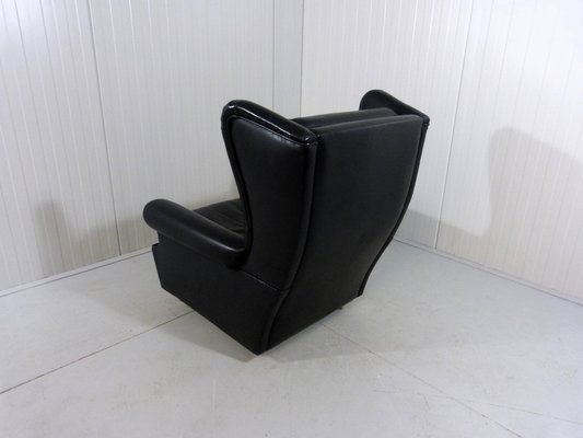 Wingback Chair in Black Leather on Wheels, 1960s-TU-1808068