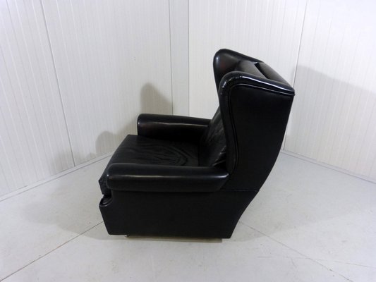 Wingback Chair in Black Leather on Wheels, 1960s-TU-1808068