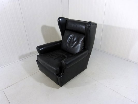 Wingback Chair in Black Leather on Wheels, 1960s-TU-1808068