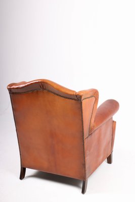 Wingback Chair in Cognac Leather, Denmark, 1940s-FK-1254424