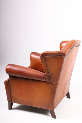 Wingback Chair in Cognac Leather, Denmark, 1940s-FK-1254424