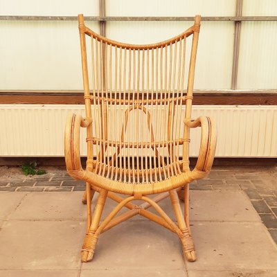 Wingback Lounge Chair in Rattan, 1980s-SJU-1391239