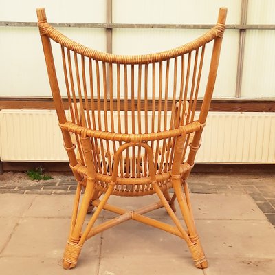 Wingback Lounge Chair in Rattan, 1980s-SJU-1391239