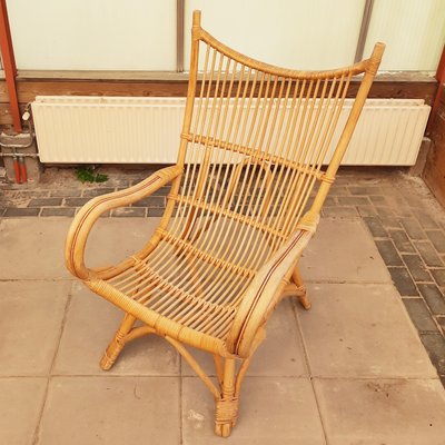 Wingback Lounge Chair in Rattan, 1980s-SJU-1391239