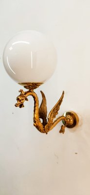 Winged Dragon Wall Light in Brass with Shiny White Sphere-QLH-1768790