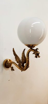 Winged Dragon Wall Light in Brass with Shiny White Sphere-QLH-1768790