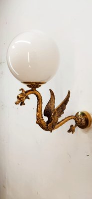 Winged Dragon Wall Light in Brass with Shiny White Sphere-QLH-1768790