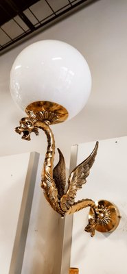 Winged Dragon Wall Light in Brass with Shiny White Sphere-QLH-1768790