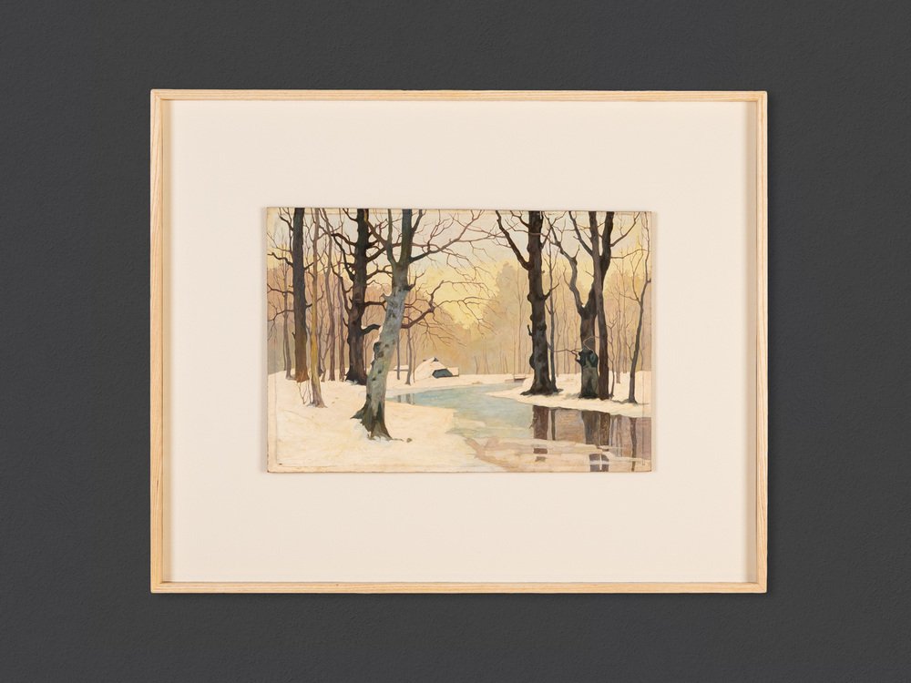 Winter Forest, Early 20th-Century, Oil on Plate, Framed