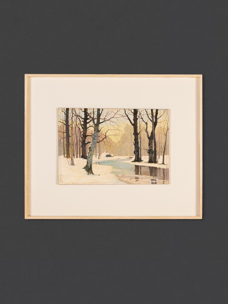 Winter Forest, Early 20th-Century, Oil on Plate, Framed