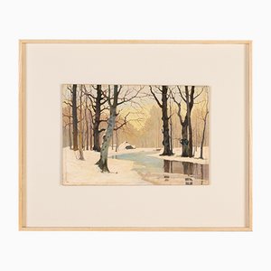 Winter Forest, Early 20th-Century, Oil on Plate, Framed-GPP-1066560