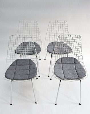 Wire Chairs in Chrome and White Steel Mesh, Set of 4-EP-1778047