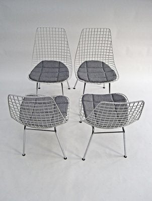 Wire Chairs in Chrome and White Steel Mesh, Set of 4-EP-1778047