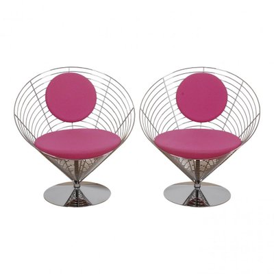 Wire Cone Chair Set with Purple Fabric by Verner Panton for Fritz Hansen, 1980s, Set of 5-MTD-1400223