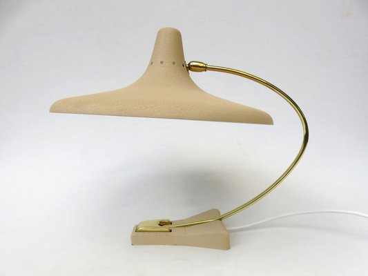 Witch's Hat Table Lamp in Brass with Dark Beige Shrink Varnish, Germany, 1950s-EY-980569