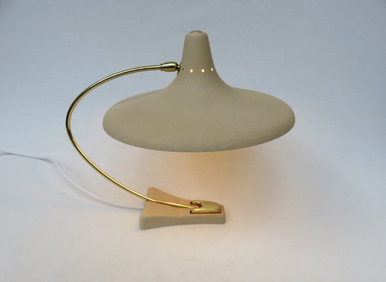 Witch's Hat Table Lamp in Brass with Dark Beige Shrink Varnish, Germany, 1950s-EY-980569