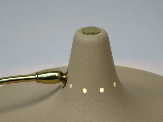 Witch's Hat Table Lamp in Brass with Dark Beige Shrink Varnish, Germany, 1950s-EY-980569