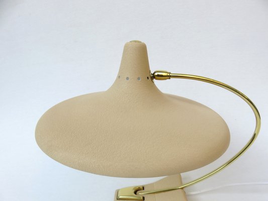 Witch's Hat Table Lamp in Brass with Dark Beige Shrink Varnish, Germany, 1950s-EY-980569