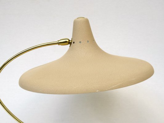 Witch's Hat Table Lamp in Brass with Dark Beige Shrink Varnish, Germany, 1950s-EY-980569