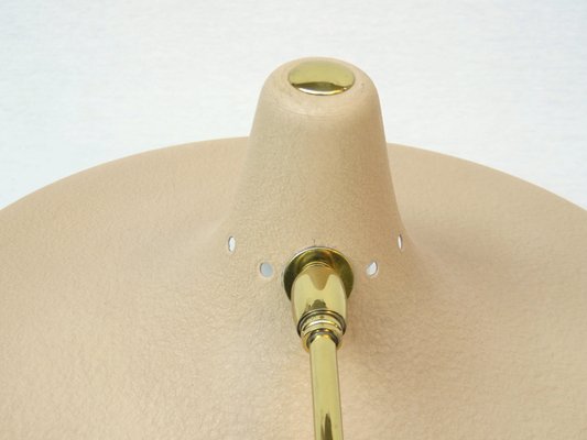 Witch's Hat Table Lamp in Brass with Dark Beige Shrink Varnish, Germany, 1950s-EY-980569