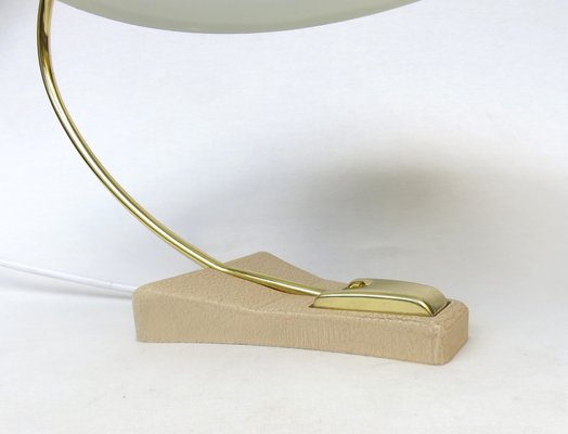 Witch's Hat Table Lamp in Brass with Dark Beige Shrink Varnish, Germany, 1950s-EY-980569