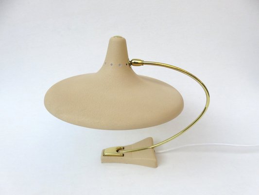 Witch's Hat Table Lamp in Brass with Dark Beige Shrink Varnish, Germany, 1950s-EY-980569