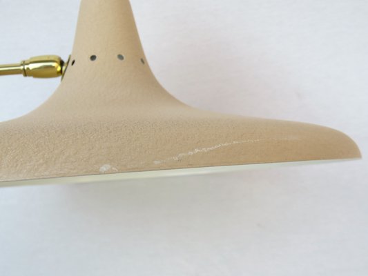 Witch's Hat Table Lamp in Brass with Dark Beige Shrink Varnish, Germany, 1950s-EY-980569